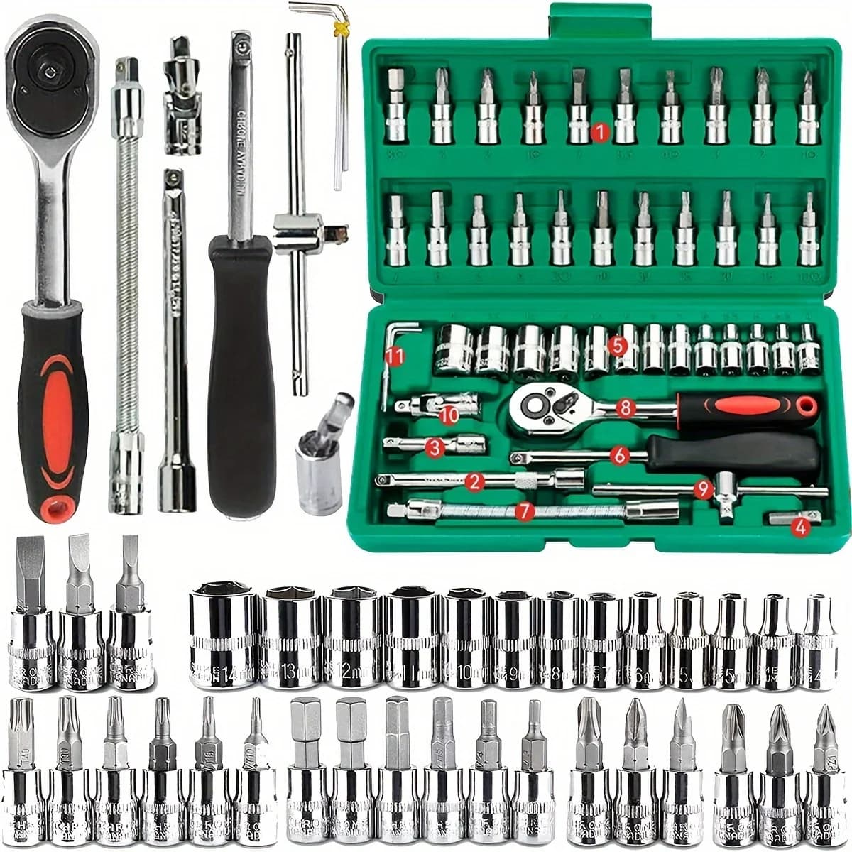 46 pçs ferramentas da família 1/4 conjunto kits de ferramentas mecânicas para reparação automóvel hous com soquetes métricos hex bit soquete conjunto polegada c